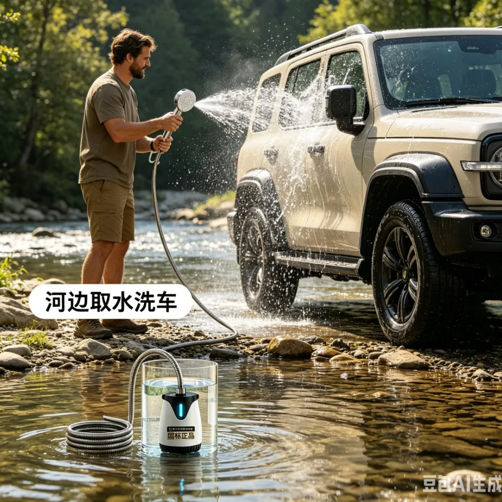 Outdoor Manual Camping Shower,6000/8000 MAh Multi-functional Shower Pump for Pet Bath Car Wash,Portable Shower Tool with 2m Hose