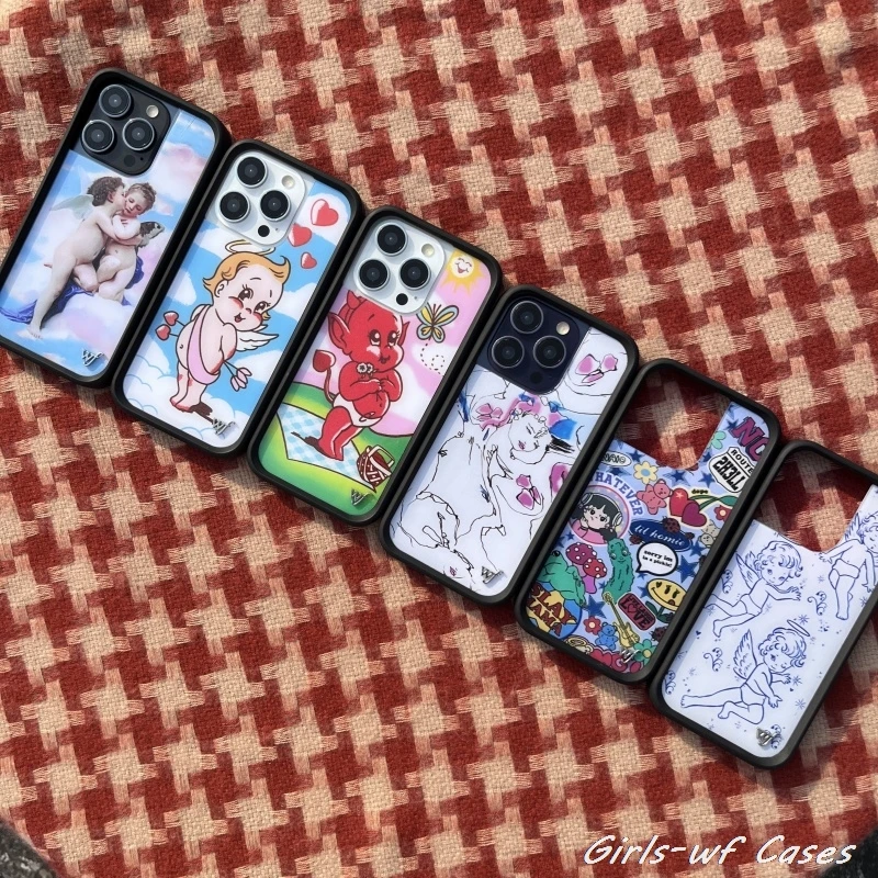

Wildflower Girls Demon Angel Cupid Phone Case for iPhone 12 13 14 15 16 Pro Max Plus 16Pro wf Kiss lovers Cute Cartoon Cover