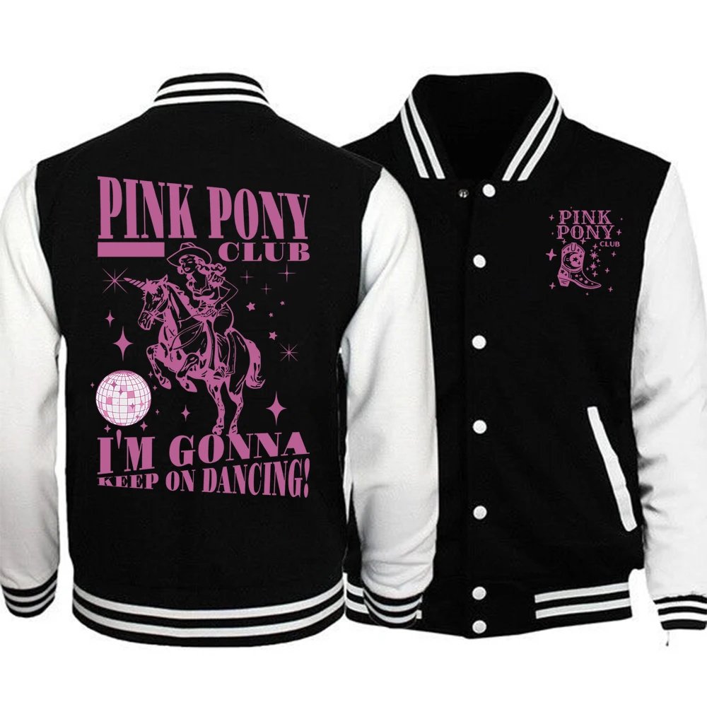 Chaqueta de uniforme de béisbol para hombre y mujer, abrigo deportivo con botón, Sudadera con capucha, color rosa, Roan, Pony Club