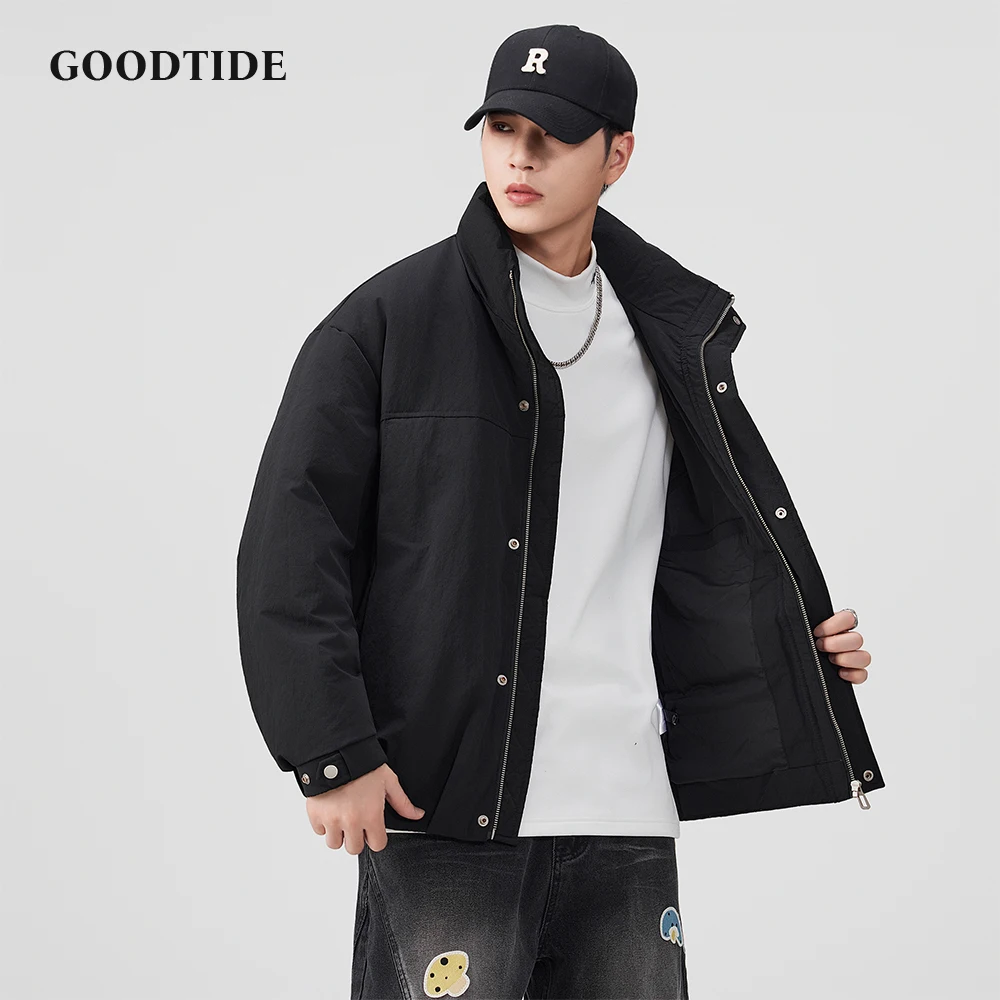 

Fashion Men's Casual Zip Up Puffer Jacket 2025 Winter New Stand Collar and Adjustable Detail Loose Fit Men Warm Coat Top