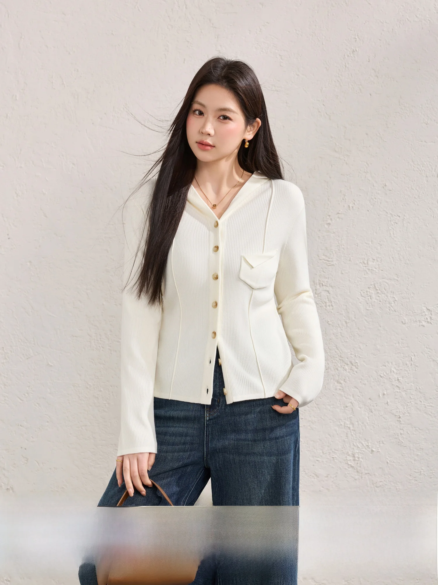 

Blue Language Large Size Faionable Hooded Knitwear Women's Spring New Slim Fit Long Sve Inner Wear Top Casual Sle