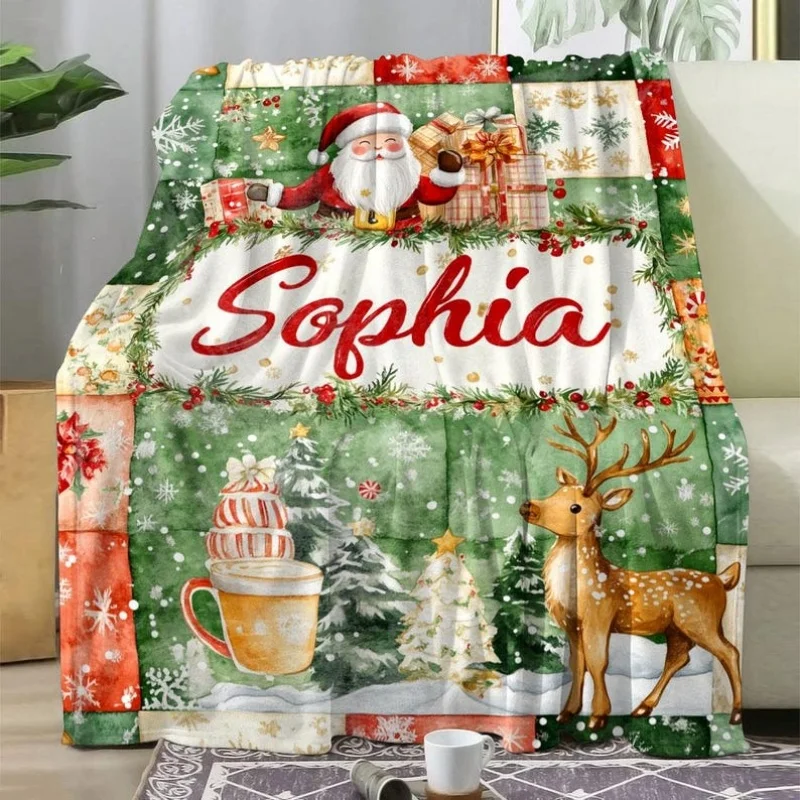 

2026 Christmas Flannel Blanket Custom Name Soft Blanket For Sofa Camping Nap Leisure Blankets Christmas Gifts For Boys Girls