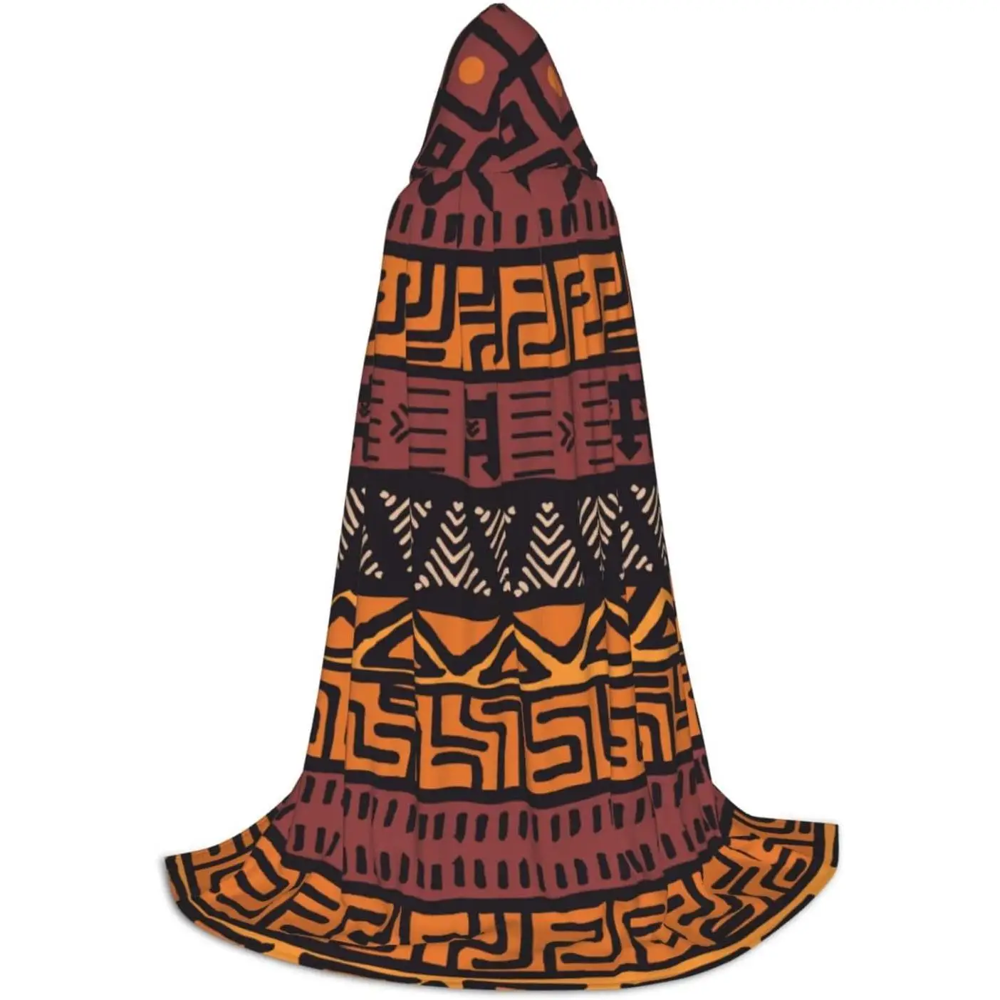 

Mud Cloth Tribal Print Hooded Cape For Teenagers Unisex Full Length Hooded Cape keep warm Water Resistant