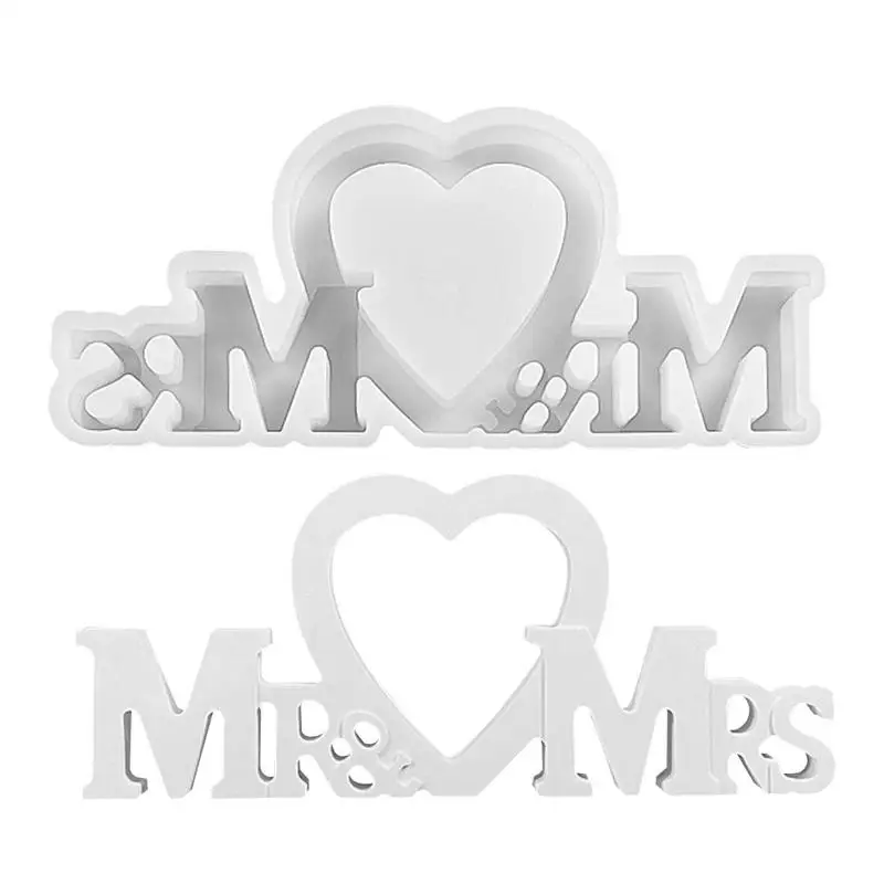 Letters Silicone Mold Mr Love Mrs Resin Casting Mold Craft Supplies Valentine's Day Wedding Heart Mold Cake Decorating Tool For