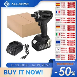 Allsome Brushless 21V 1/4 Hex Impact Driver, Includes 3.0Ah Lithium Battery and Charger