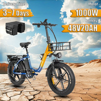 MN20 E-Bike 1000W 48V20AH Lithium Battery Electric Bicycle 20*4.0 In Fat Tire Off-road with Back Seat Luggage Rack Electric Bike
