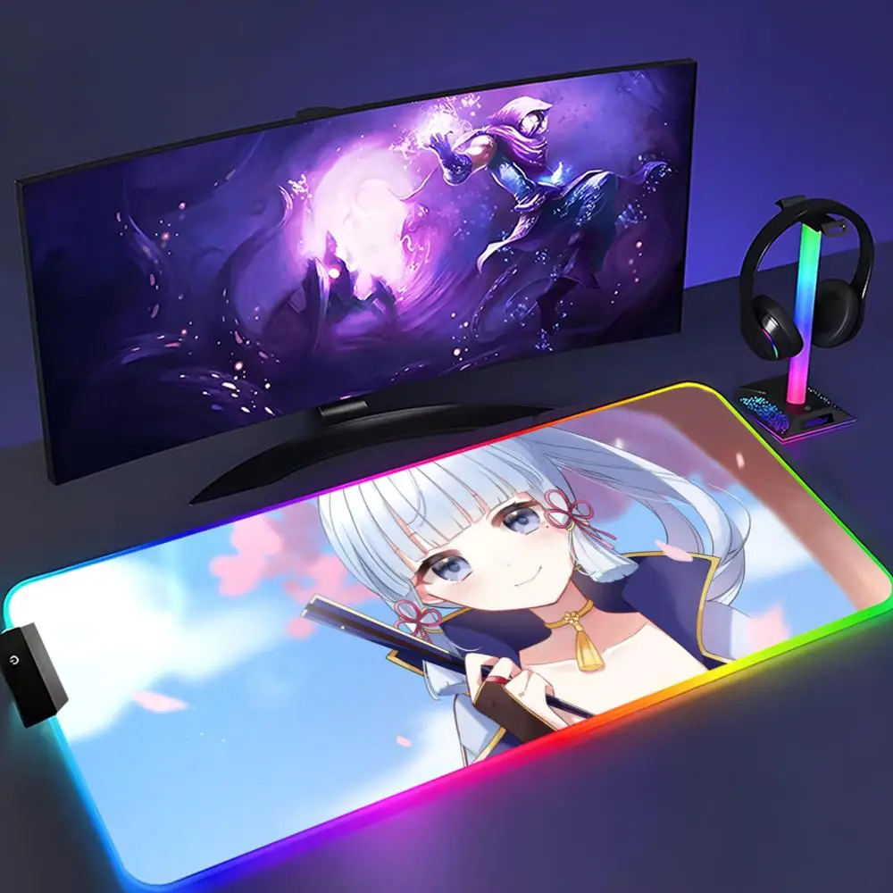 

kamisato ayaka Mouse Pad XXL RGB Mouse Pad Kawaii Gaming Accessories Computer keyboard Large Led Desk Mat Backlight Mousepad