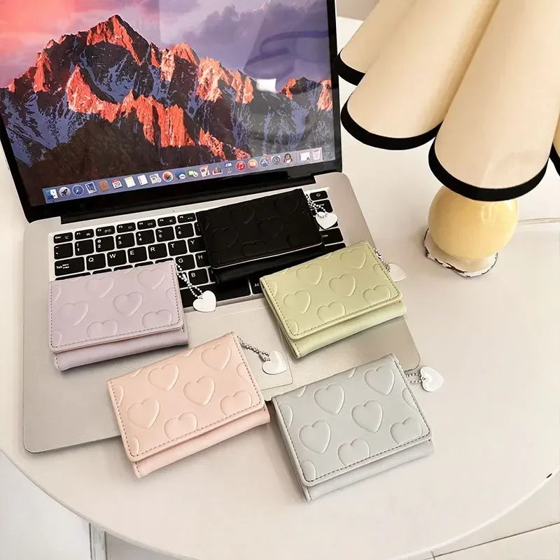 

Love Short Purse Female Korean Version Cute Small Fresh Three Fold Money Clip Ins Student Niche Pure Color Card Bag