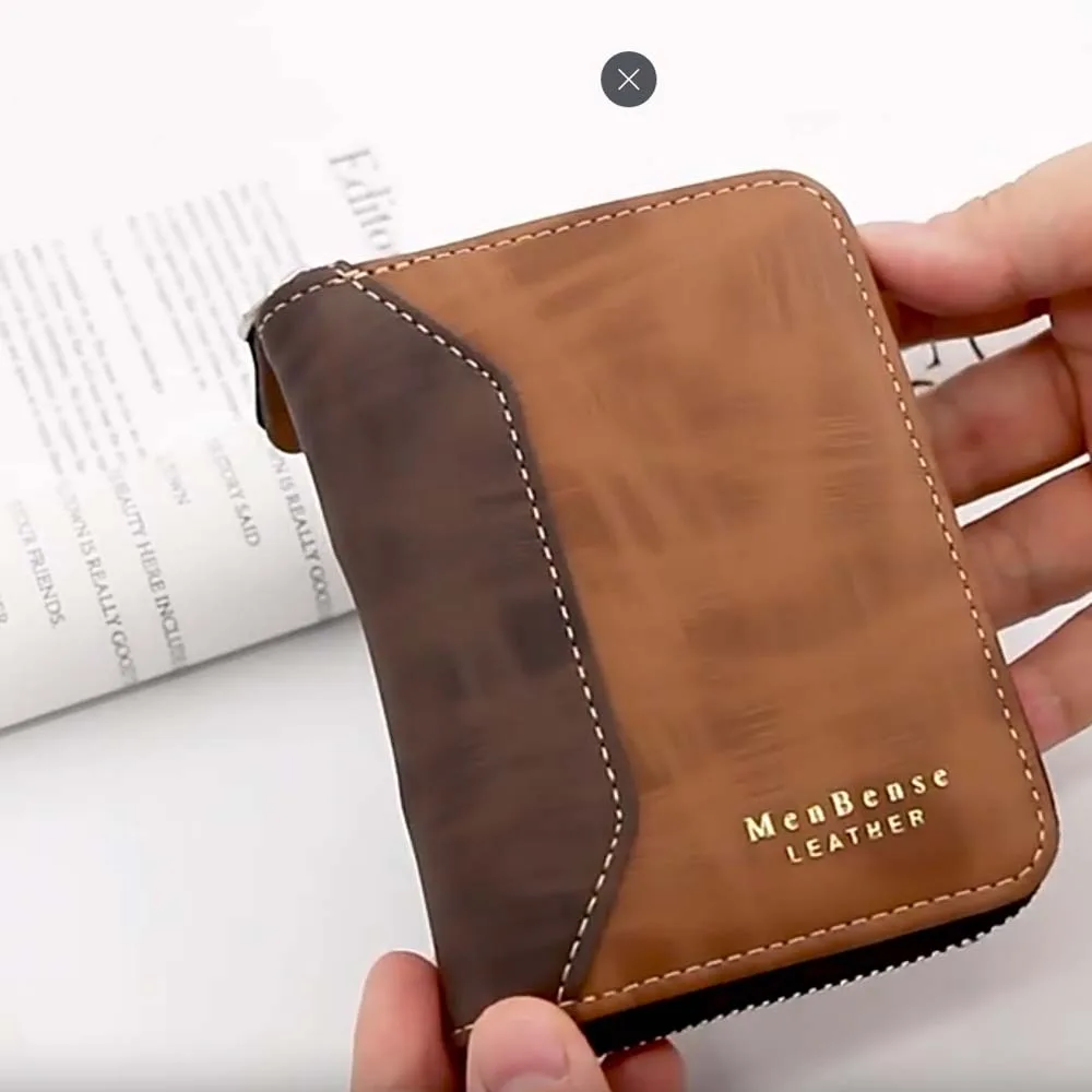 ID Window Case PU Leather Short Zipper Wallet Solid Color Retro Frosted Billfold Holder Waterproof Zipper Men's Coin Purse Work