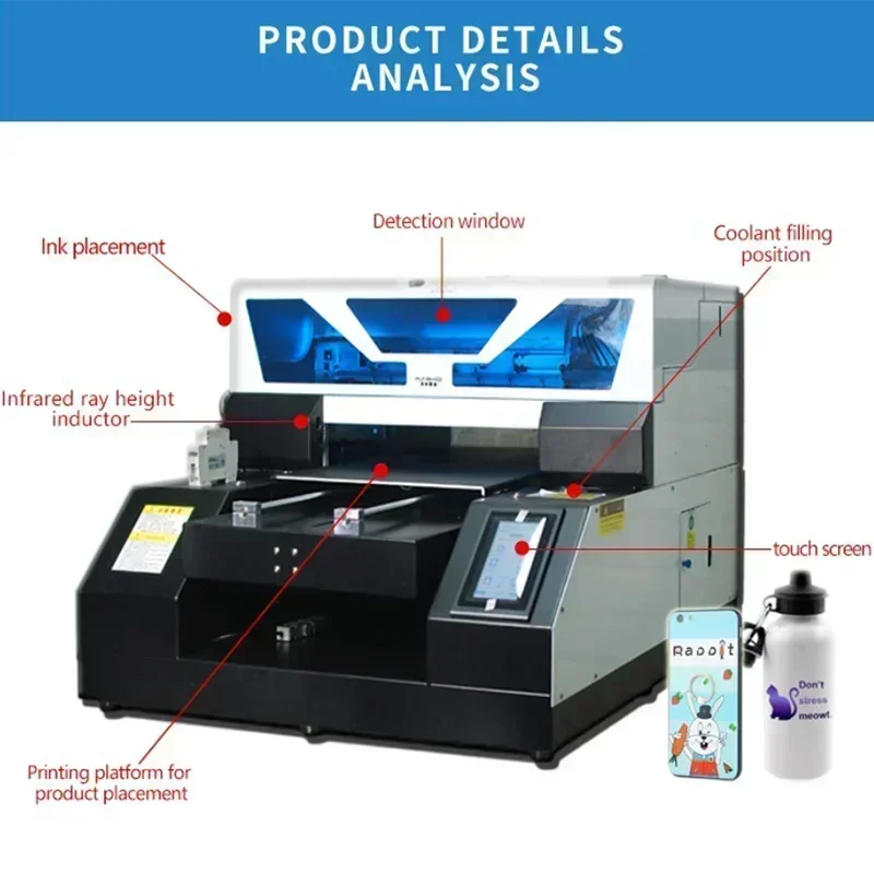 VEVOR Flatbed Printer  Upgrade A3-19 UV Multifunction Automatic Height Adjustment And Bottle Printer Multicolor