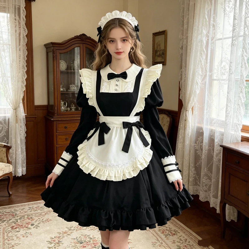 

Sweet Princess Role Japanese Style Nun Black Classical Lolita With Apron Dress Women Cosplay Costume Carnival Anime Outfits