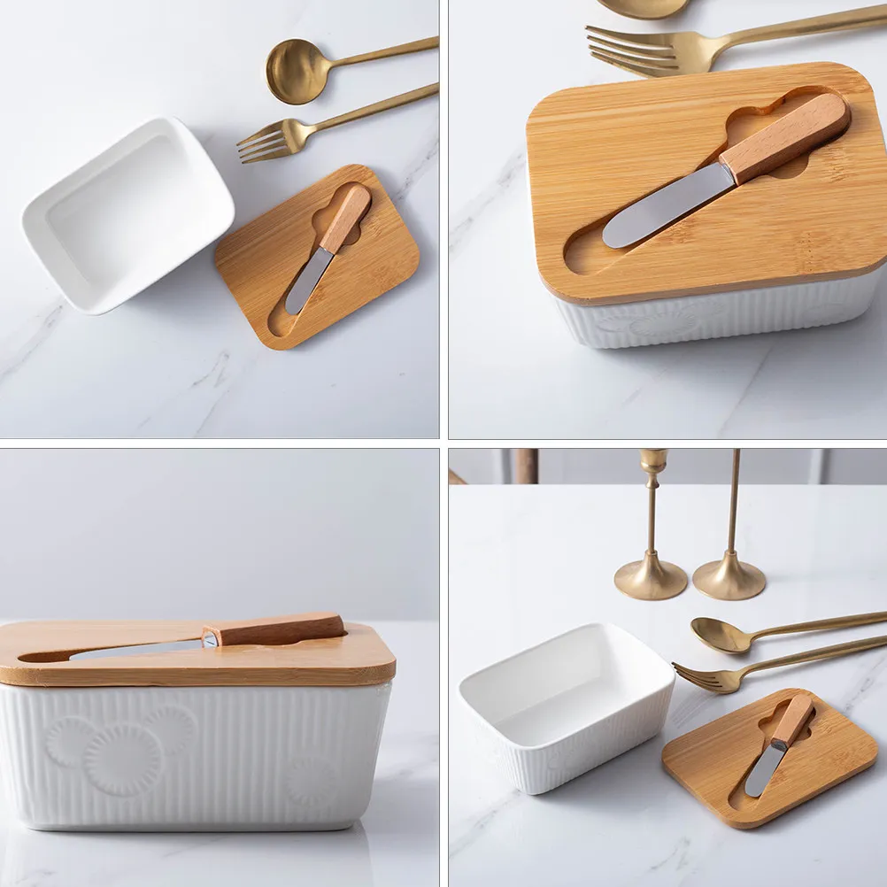 

Relief Pattern Ceramics Butter Box Sealed Lid Butter Dish Food Container Home Flatware Household Tableware Food Container