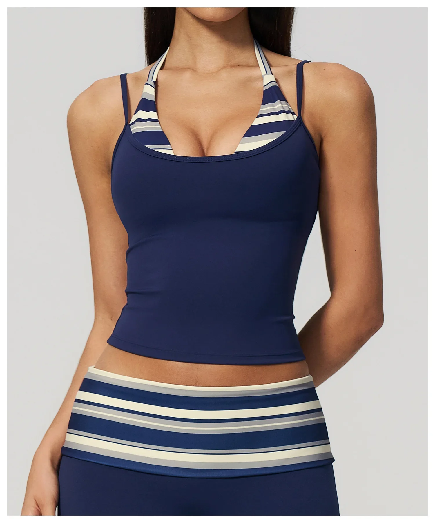 Polka Dot Yoga Tank Top Stoßfestes gestreiftes Fitness-BH Gym Workout Weste Atmungsaktives Sport-Top Neckholder Sportweste mit schönem Rücken – Detail 15