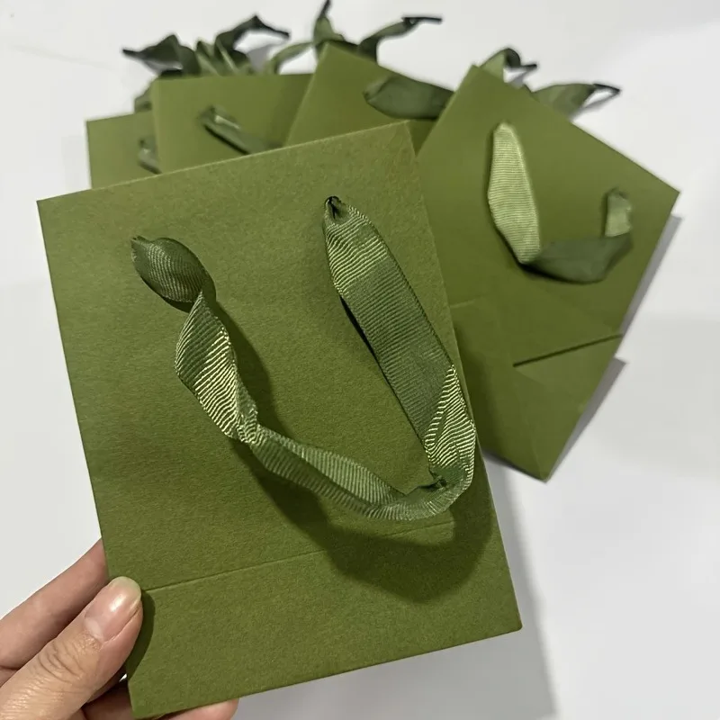 5 Stück große grüne Retro-Geschenktüten – elegant und Design, für Hochzeiten, Partys, Schmuckaufbewahrung | Einkaufs-/Taschen- und Verpackungsbox aus Papier – Detail 4