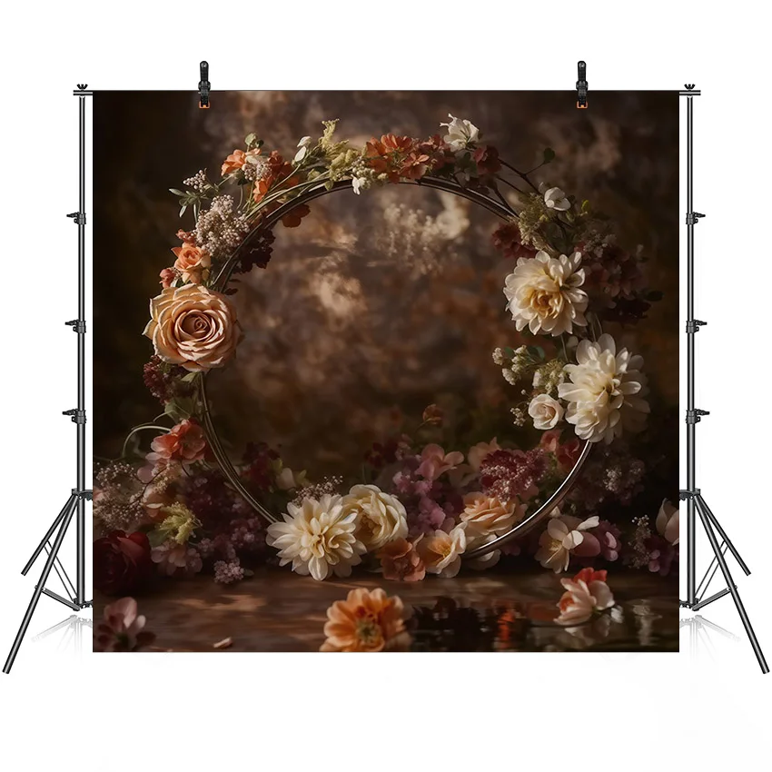 

Mehofond Vintage Oil Painting Photography Backdrop Pregnant Birthday Party Round Flower Decor GrungeWall Photo Background Props