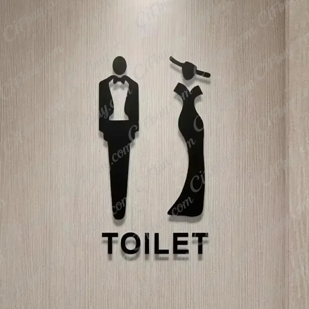 CIFBUY Acrylic Toilet Door Sign Man Woman Restroom WC Wall Sticker DIY Washroom Plaque Signage Bathroom Decor Adornment