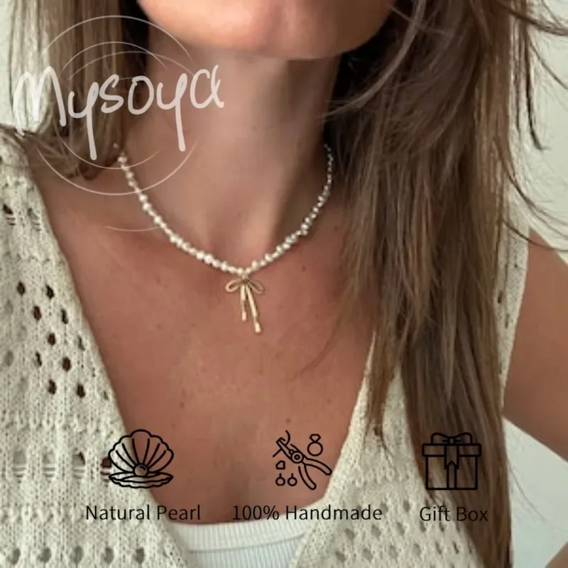 

MYSOYA белое ожерелье из пресноводного жемчуга в стиле барокко 5-6 мм с подарочной коробкой для нее/его дня рождения/свадьбы/Рождества/новогоднего подарка