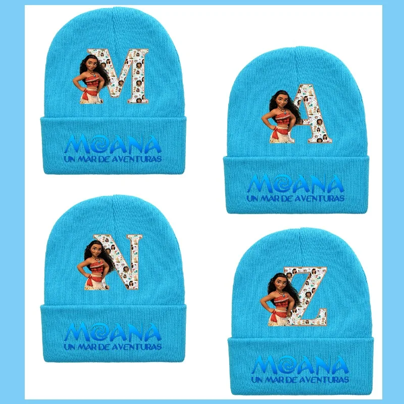 Moana 2 Kids Winter Hats Cute Beanies Disney Knitted Hats Letters A-Z Graphic Print Caps Warm Comfortable Birthday Party Gifts