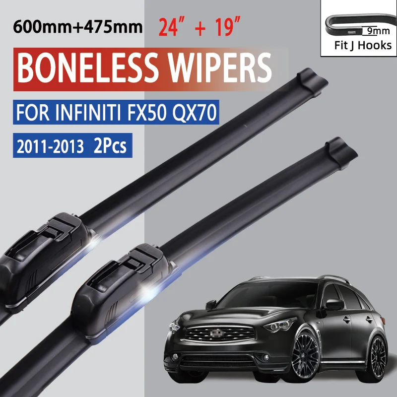 

For Infiniti FX50 QX70 2011-2013 Car Windshield Wiper U-type Soft Rubber Frameless Bracketless Car Wipers 24"+19"