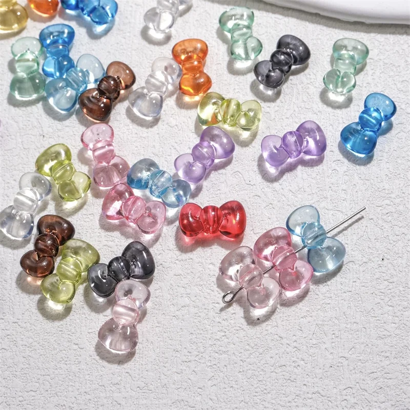 Summer style 100pcs/lot color print cartoon bow shape acrylic bowkont beads diy jewelry garment bracelet accessory