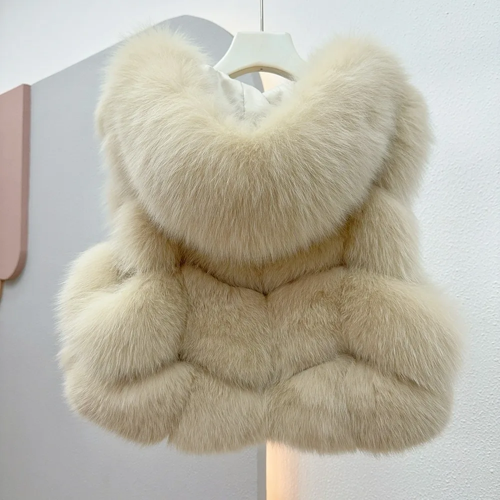 سترة فرو الثعلب، معطف فرو قصير بغطاء للرأس للسيدات 2025، سترة، كتف علوي