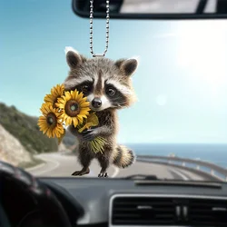 Cartoon Raccoon with Sunflowers Acrylic Keychain Fun Animal Pendant Versatile Charm for Car Mirror,Backpack,Festive,Gift & Decor