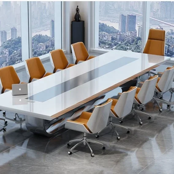 Conference Table Price with microphone Elegant Pure Snow Ice Glacier White Conference Table with stainless steel metal leg