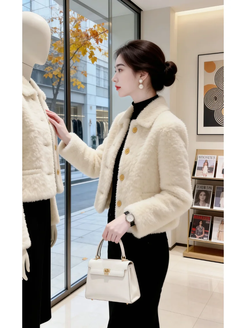 

Женское зимнее пальто из овечьей шерсти Thiened, молодежное, стильное, свободного кроя, с пуговицами