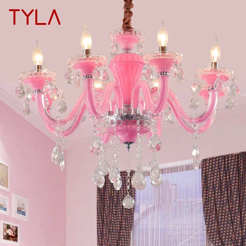 

TYLA Pink Crystal Pendent Lamp Art Girls' Room Candle Lamp Children's Room Living Room Restaurant Bedroom Chandelier