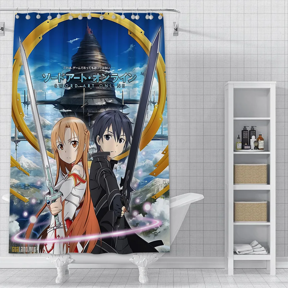 Sword Art Online SAO Anime Shower Curtain Waterproof Polyester Fabric Paint Bath Curtains Home Bathroom Decor Curtain With Hook