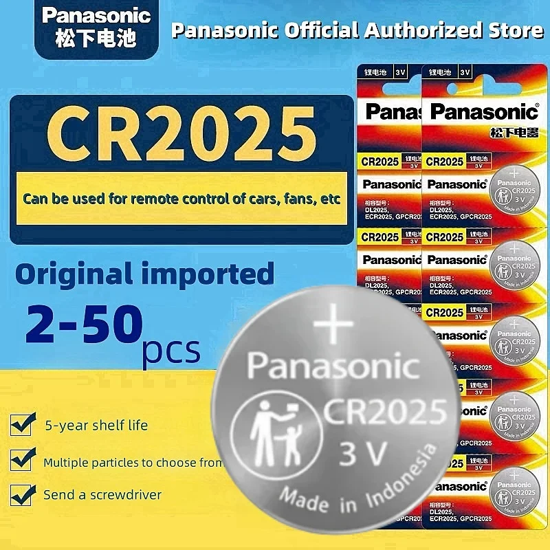 Original Panasonic 2-50 Uds CR2025 pilas 3V batería de litio ECR2025 para Control remoto de coche reloj placa base botón pilas de moneda