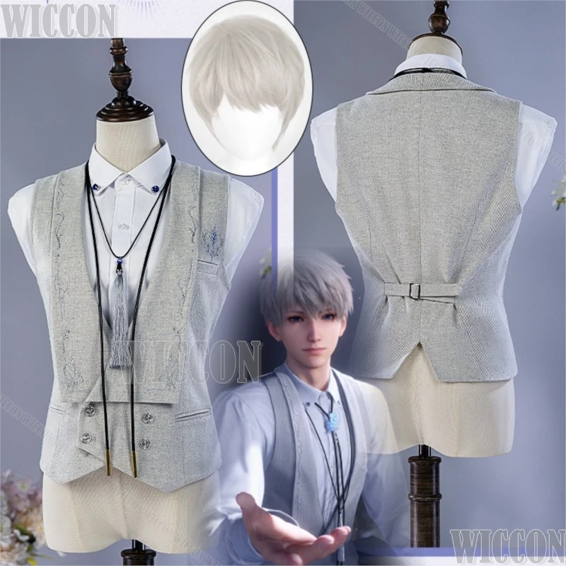 

Xavier Silvery Polyphony Love And Deepspace Cosplay Prince Suit Shirt Vest Wig Man Outfit Halloween Carnival Dress Comic Con Cos