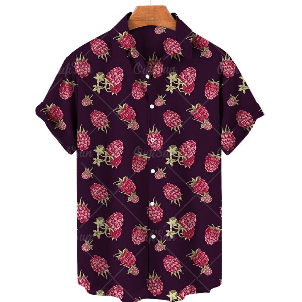 Summer Beach Vacation Fruit Pineapple Floral Men's Casual Shirt Short Sleeve Casual Hawaiian Shirt Single Button V-Neck Top