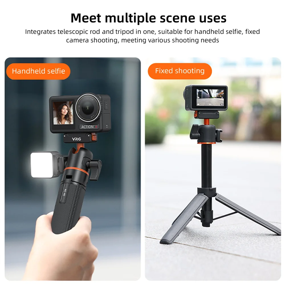 VRIG Magnetic Tripod for DJI Osmo Action 6 5 4 3 Adjustable Selfie Stick Stand Action Camera Accessories w 360 BallHead&ColdShoe