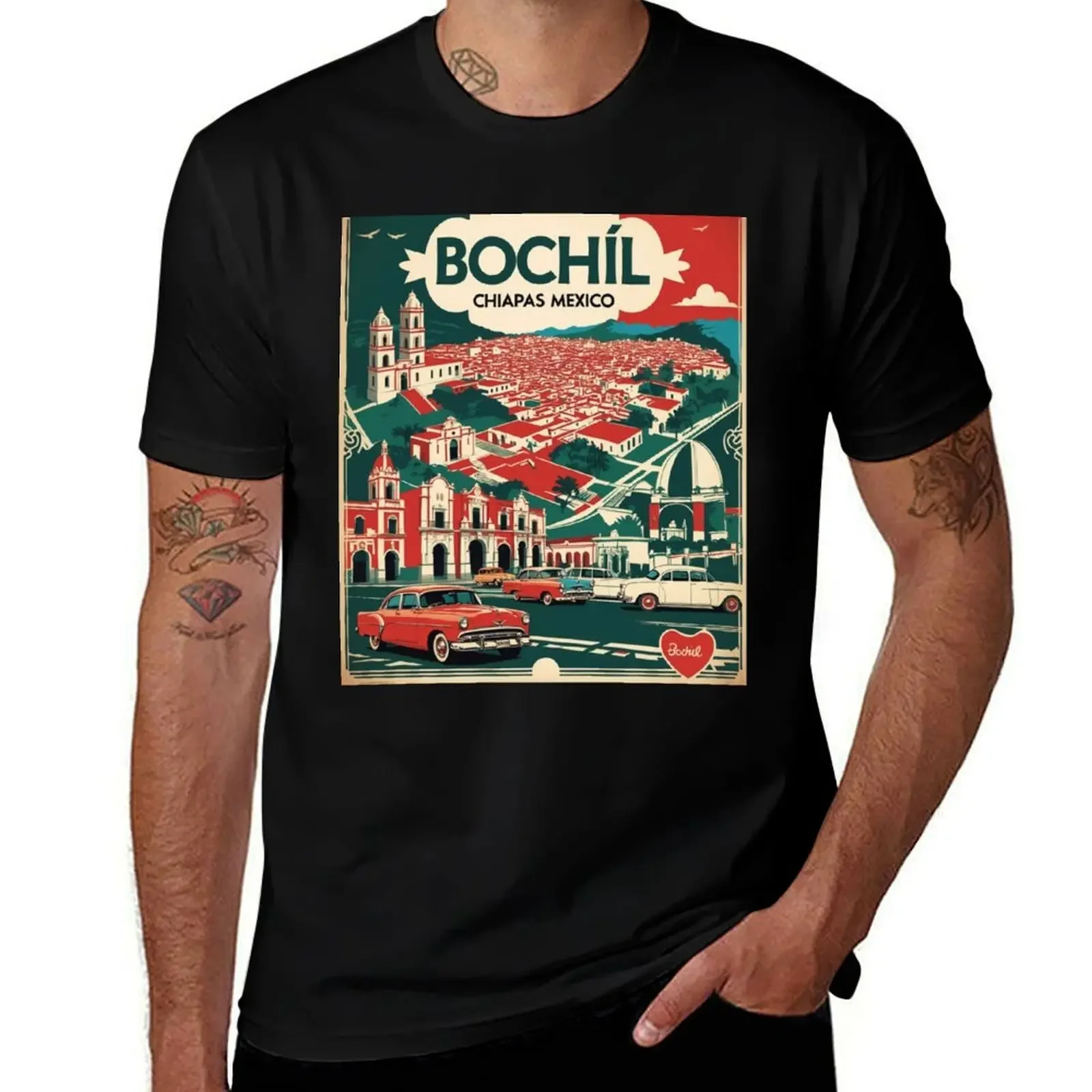 

Bochil Chiapas Mexico 1950s Vintage Travel Tourism Map T-Shirt shirts graphic summer shirt mens graphic t-shirts
