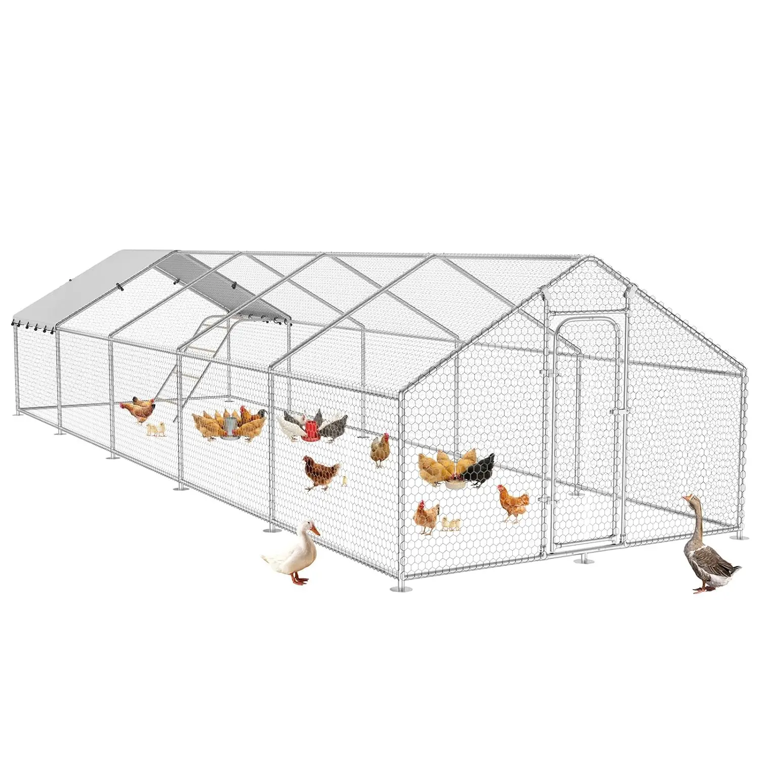 

Large Metal Chicken Coop Walk-in Hen House Waterproof UV Cover Roosting Perch Yard Farm 32.8x9.8x6.4ft, Customized