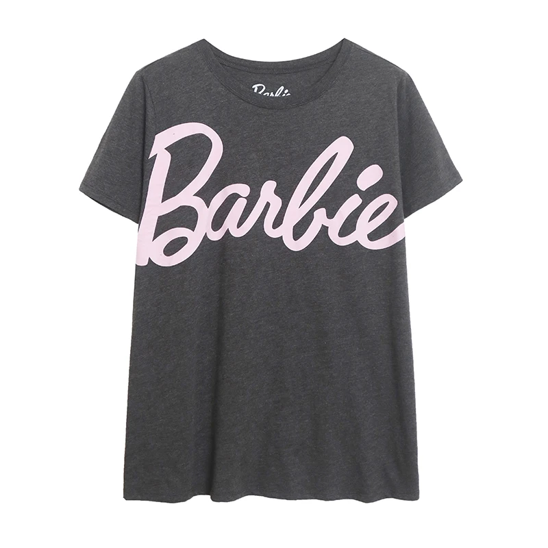 Anime Barbie Letter Plus Size Women\'s Summer Letter Cartoon Print Short-Sleeved T-Shirt Loose Large Breathable Top Foreign Trade