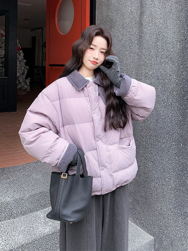 퍼플 웜 90 화이트 듀 다운 자켓 여성용 겨울 패션 한국 스타일 안티에이징 테니드 아우터웨어 캐주얼 루즈핏