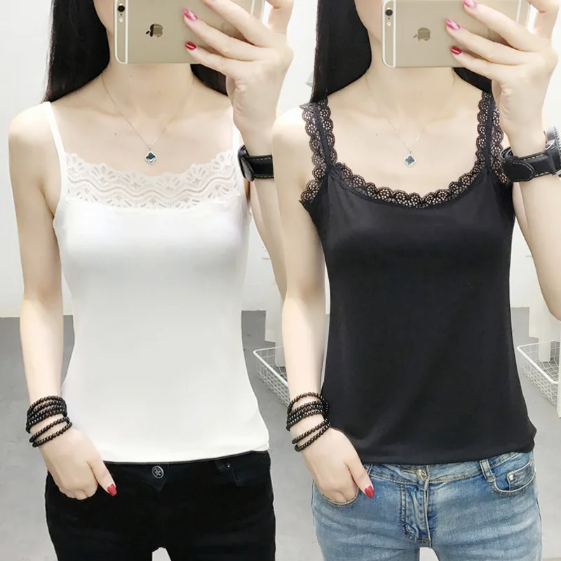 2024 New womens lace camisole solid color stretch small Sexy Slim fit bodybuilding undershirt fashion