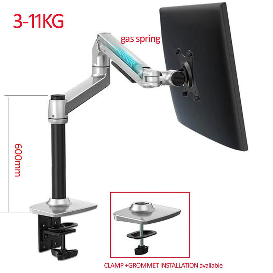 

600mm high 8012II Full Motion 17-32"LCD screen Desktop monitor stand Mechanic Spring Arm Aluminum Monitor Support Loading 11kgs