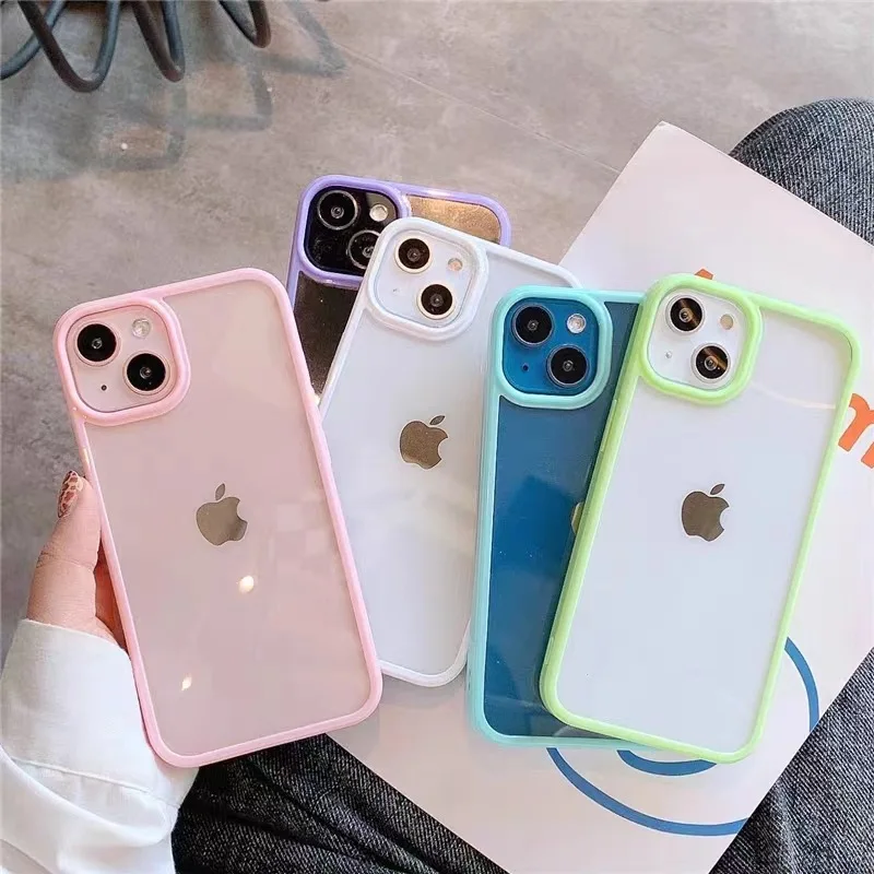 Candy Color Phone Case for iPhone 15 14 13 12 11 Pro Max Plus Acrylic Hard Case Transparent Back Cover