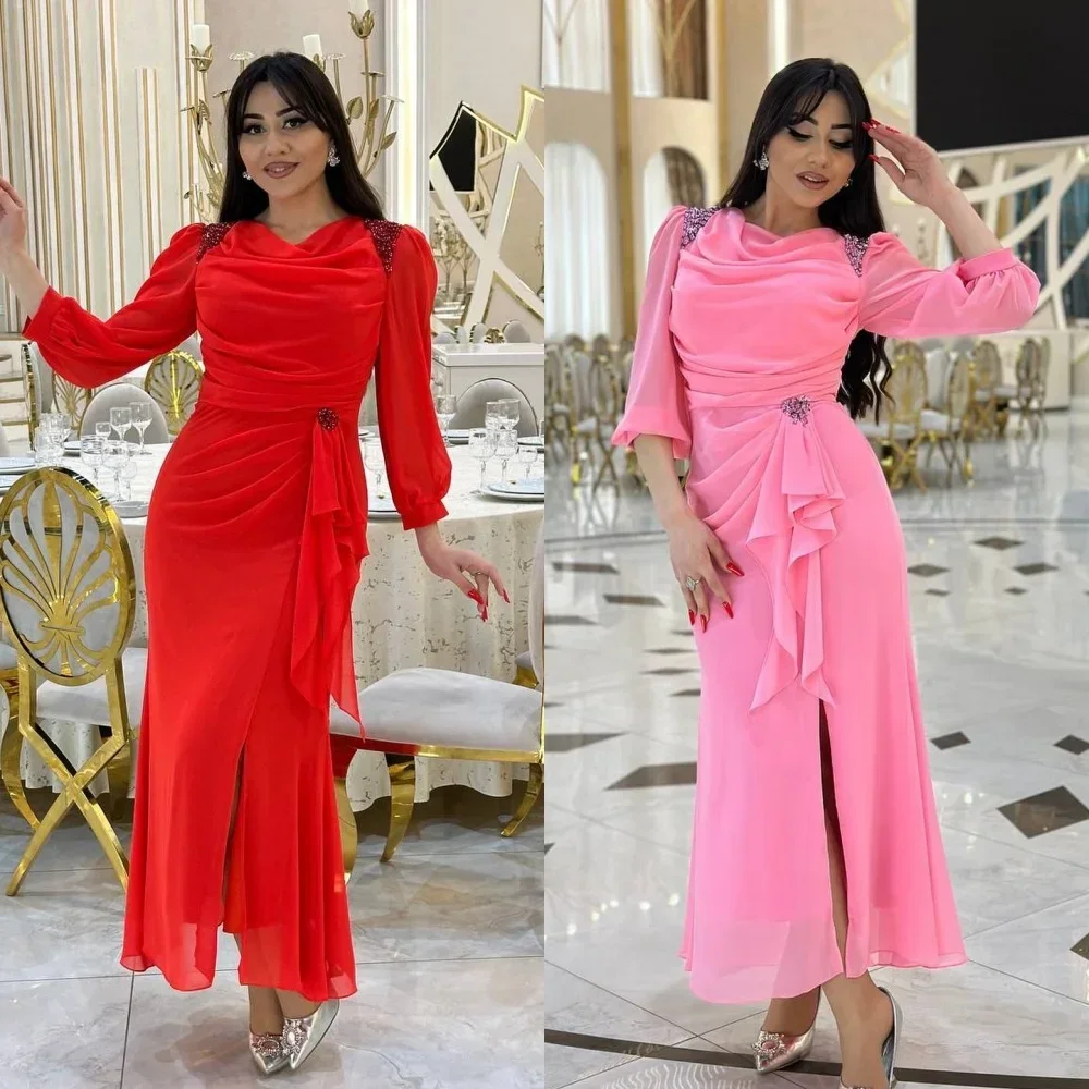 

Customized Chiffon Sequined Ruched Prom A-line V-neck Bespoke Occasion Gown Midi Dresses