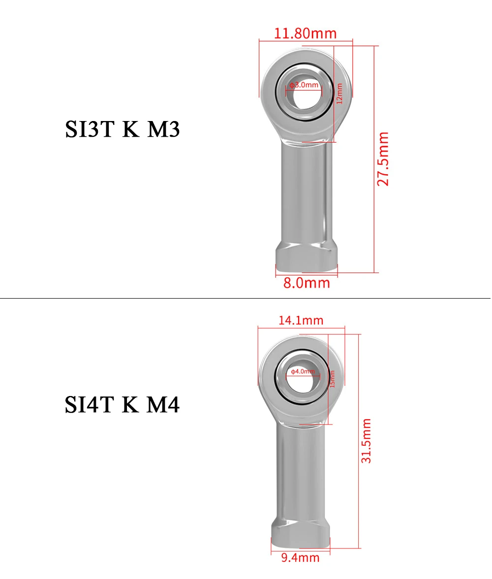 12pcs M3 M4 Fisheye Ball Bearings Rod Ends Joint Thread Female Ball Bearing SI4T/K SI3T/K Fish Eye Part 3D Printer Parts