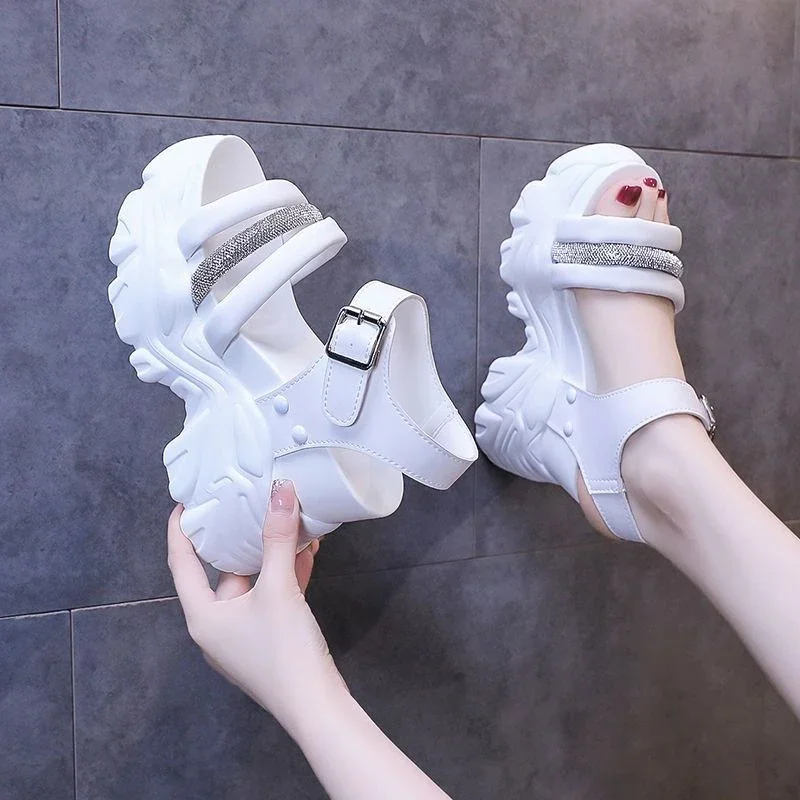 Women Sandals Designers New Brand Increase Thick Bottom Sandals Wedge Heel Female Chunky Platform Buckle Strap Street Sandalias