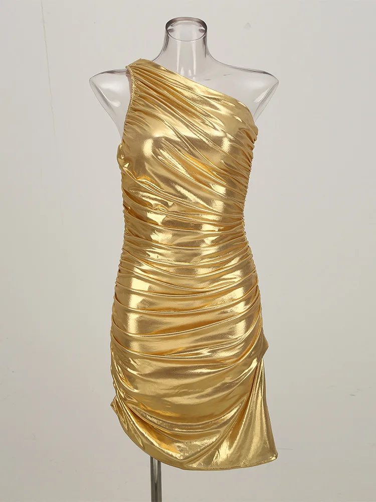 Gold Evening Dresses Luxury Women Clothes 2025 Autumn New Sleeveless Prom Dress Sexy Oblique Shoulder Gown Y2k Brithday Gowns
