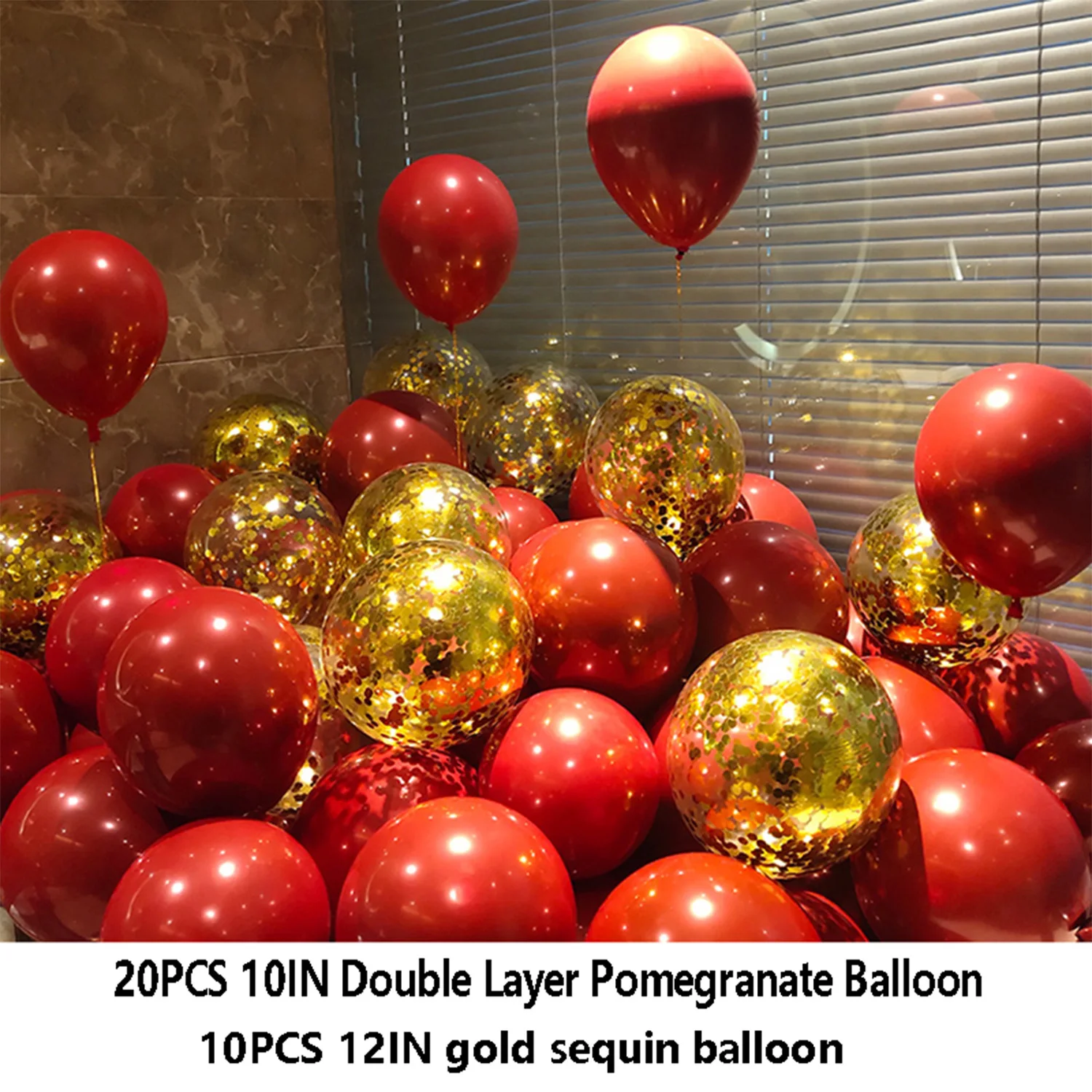 30pcs/pack gold glitter double-layer red pomegranate heart balloon set suitable for weddings, proposals, birthdays, graduation