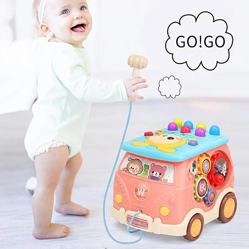 Toddler Educational Car Toys Early Educational Toy Bus Toy Cartoon Bus Educational Toys With Light & Music For Boys Girls Kid