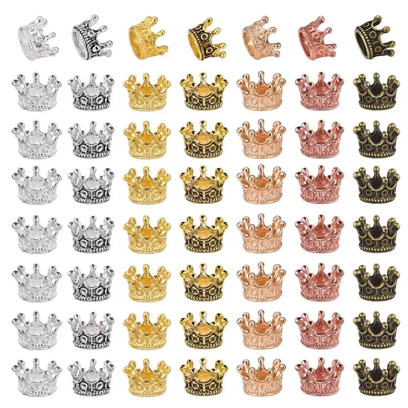 10/20pcs Metal Crown Beads 7 Colors Vintage Crown Charm Beads For DIY Bracelet Jewelry Making Loose Alloy Spacer Beads 7x10mm