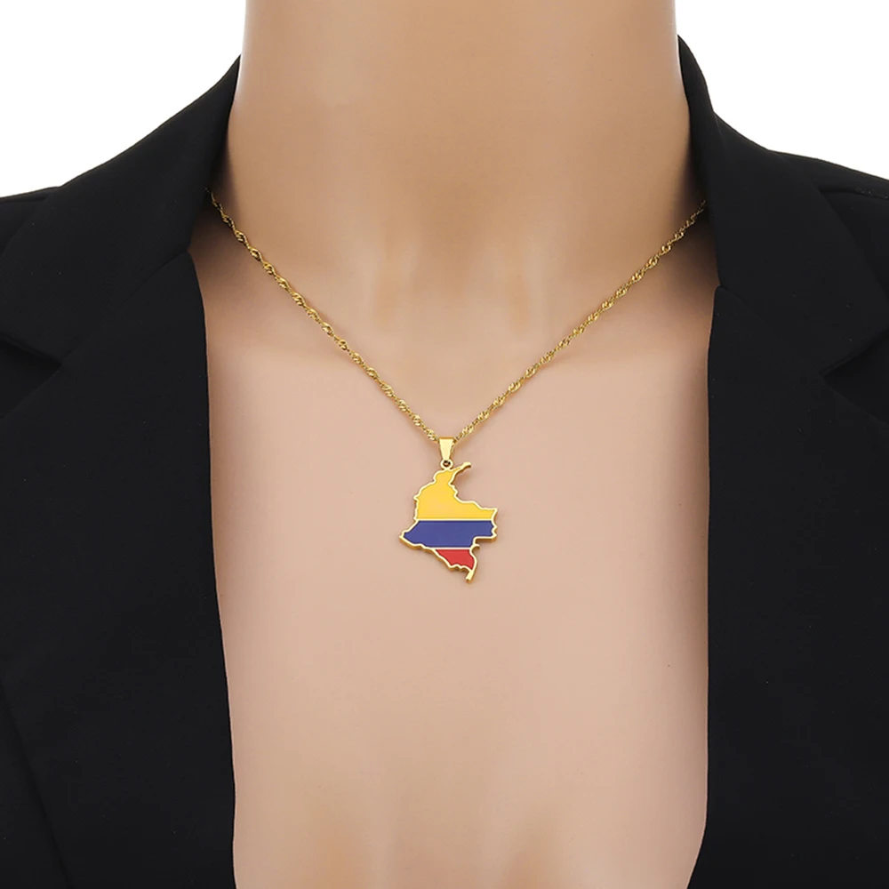 Mode Kolumbien Karte Flagge Anhänger Halskette Edelstahl Kolumbianer Männer Frauen Karten Schmuck Geschenk – Detail 6