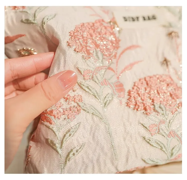 Cream Color Makeup Bag with Floral Embroidery, Large Capacity Travel Toiletry Bag, Elegant Cosmetic Pouch for Women Cute Handbag